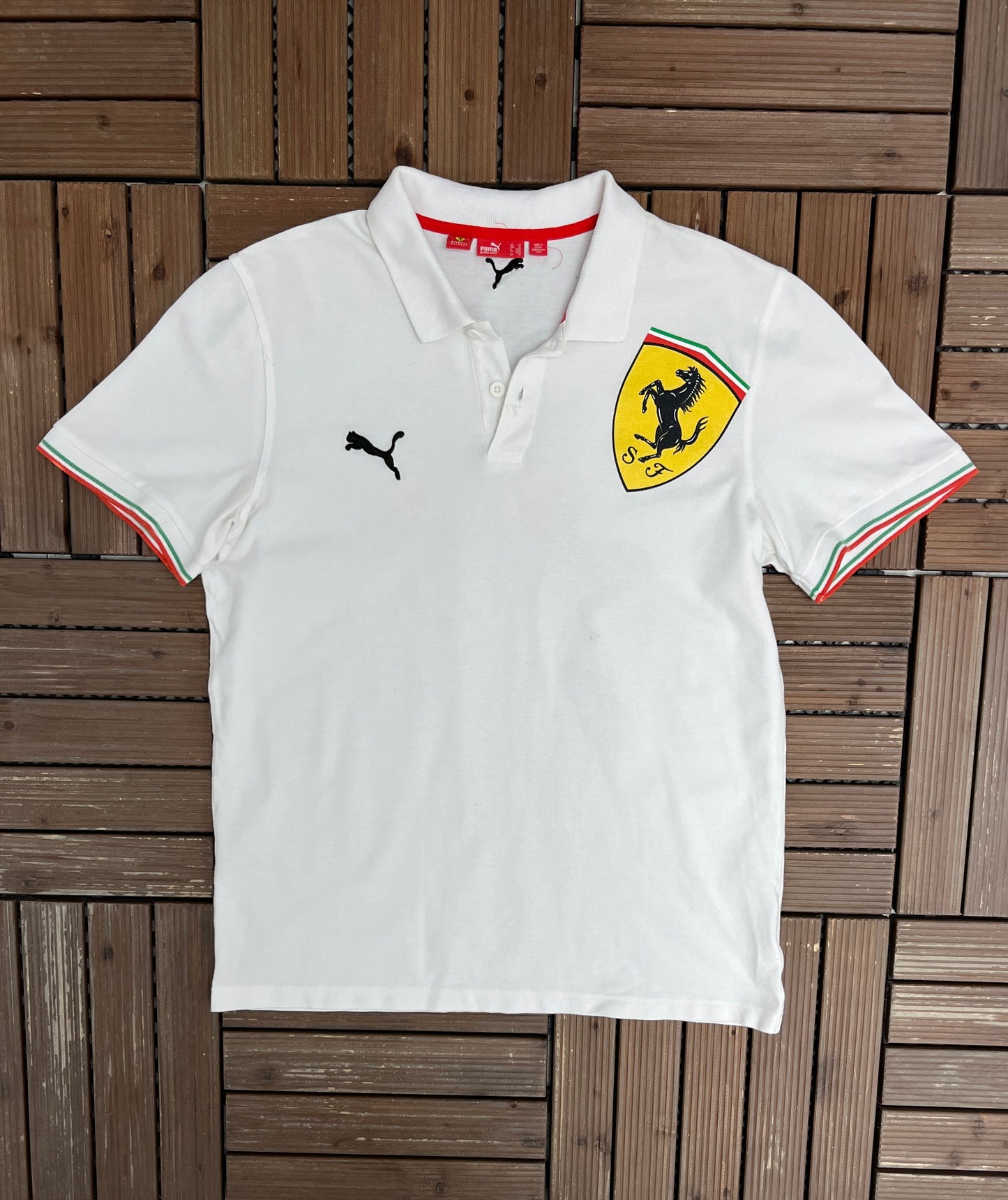 Ferrari Puma Graphic Tee | Size Medium | Vintage 2000s Promotional White T-Shirt |