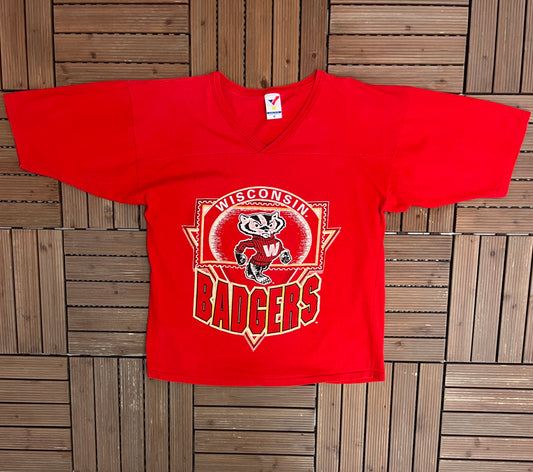 Wisconsin Badgers Graphic Tee | Size X-Large | Vintage 1990s College Made in USA Red T-Shirt |