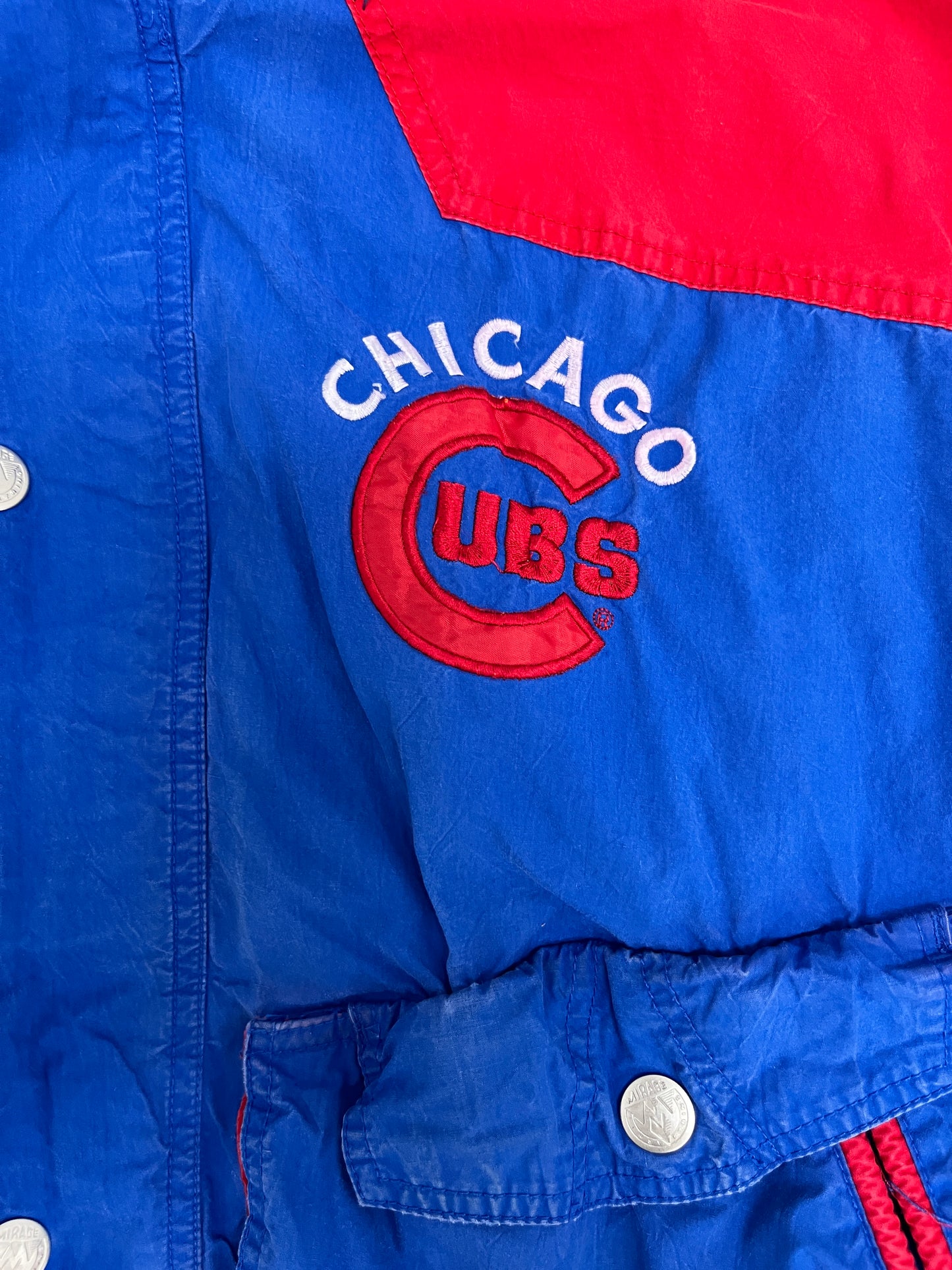 Chicago Cubs Stitched Graphic Jacket | Size Large | Vintage 1990s MLB Baseball Blue Jacket |