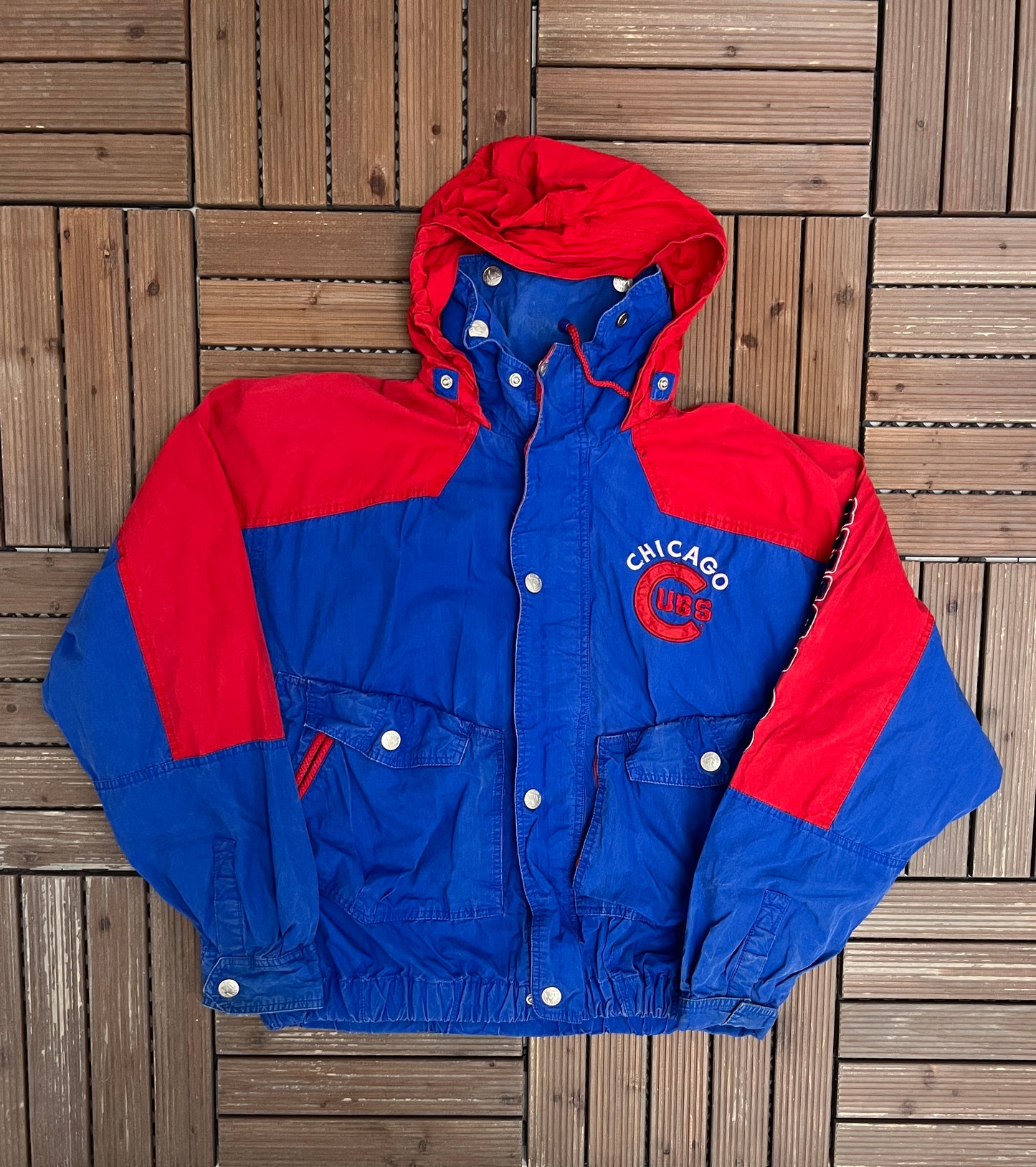 Chicago Cubs Stitched Graphic Jacket | Size Large | Vintage 1990s MLB Baseball Blue Jacket |