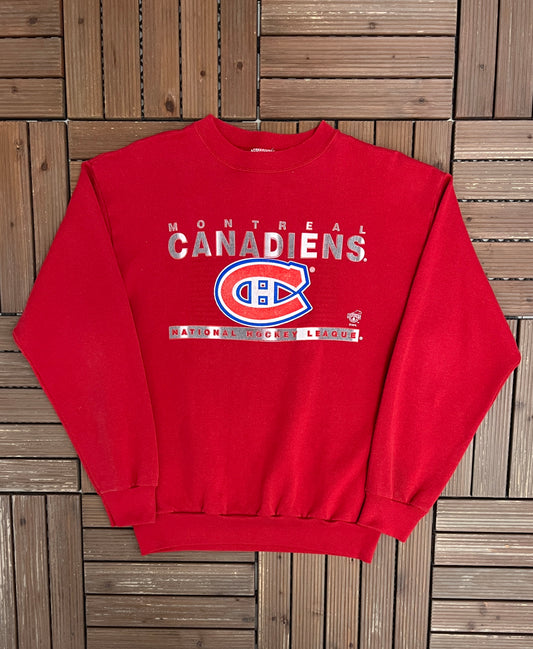 Montreal Canadiens Graphic Crewneck | Size Medium | Vintage 1990s NHL Hockey Red Sweater |