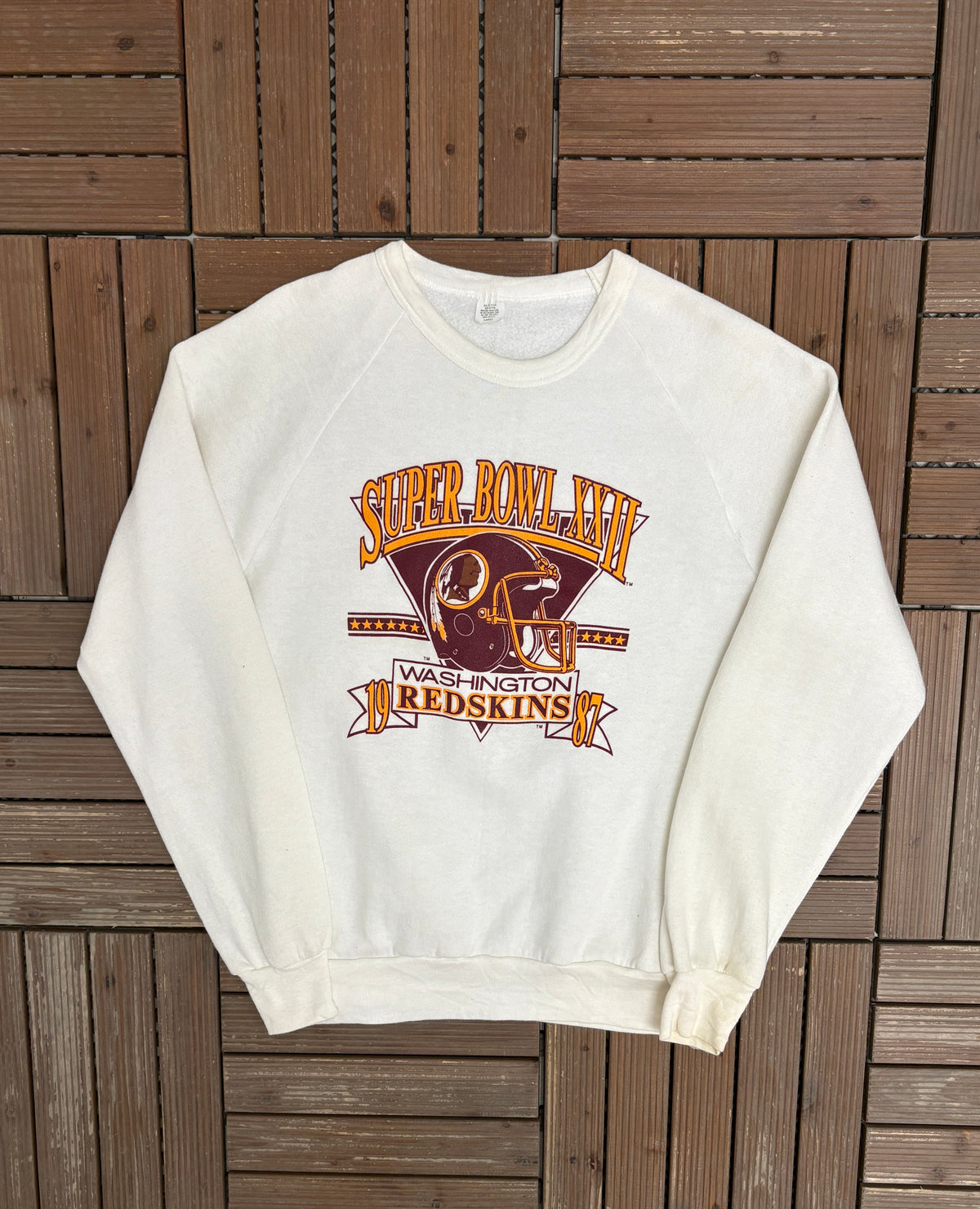 Washington Redskins Super Bowl XXII Graphic Crewneck | Size Large | Vintage 1980s NFL Football White Sweater |