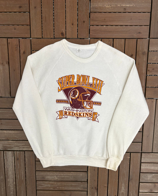 Washington Redskins Super Bowl XXII Graphic Crewneck | Size Large | Vintage 1980s NFL Football White Sweater |