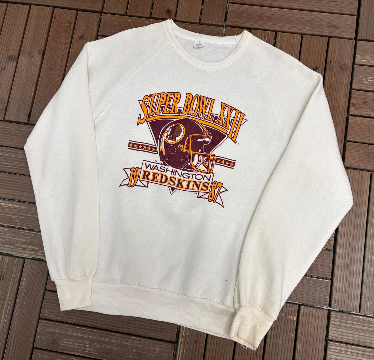 Washington Redskins Super Bowl XXII Graphic Crewneck | Size Large | Vintage 1980s NFL Football White Sweater |