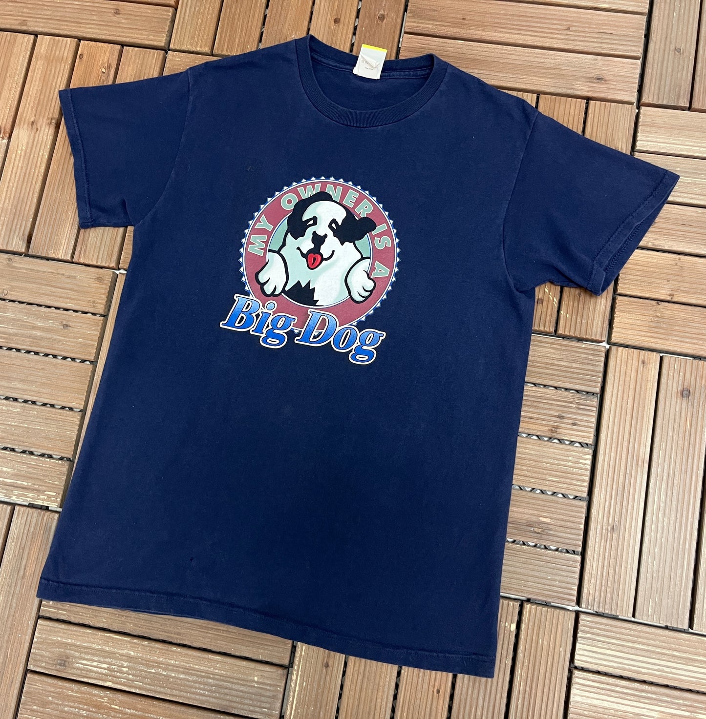 My Owner Is A Big Dog Graphic Tee | Size Medium | Vintage 2000s Cartoon Dog Blue T-Shirt |