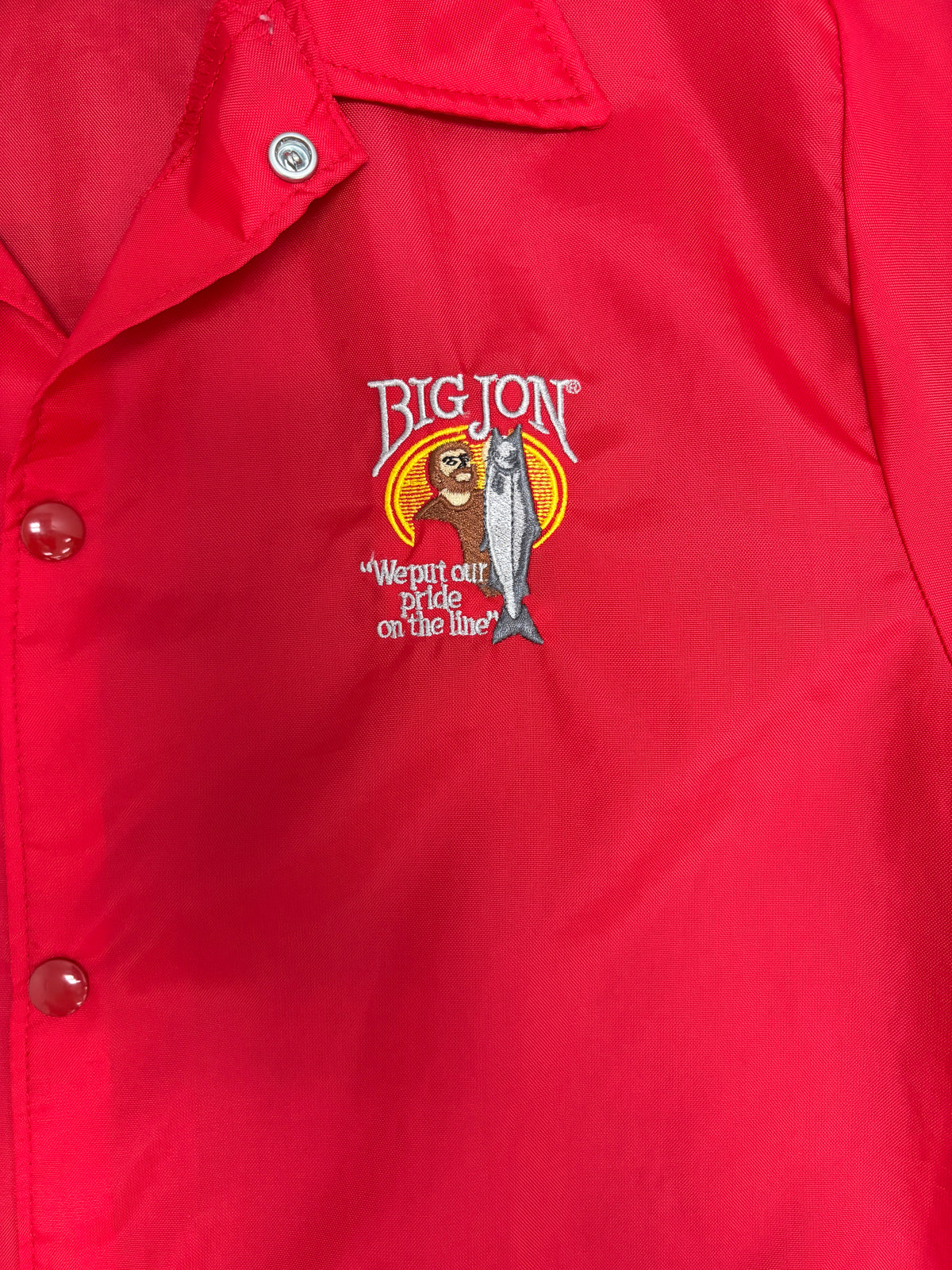 Big Jon Fishing Graphic Windbreaker | Size Medium | Vintage 1980s Promotional Red Jacket |