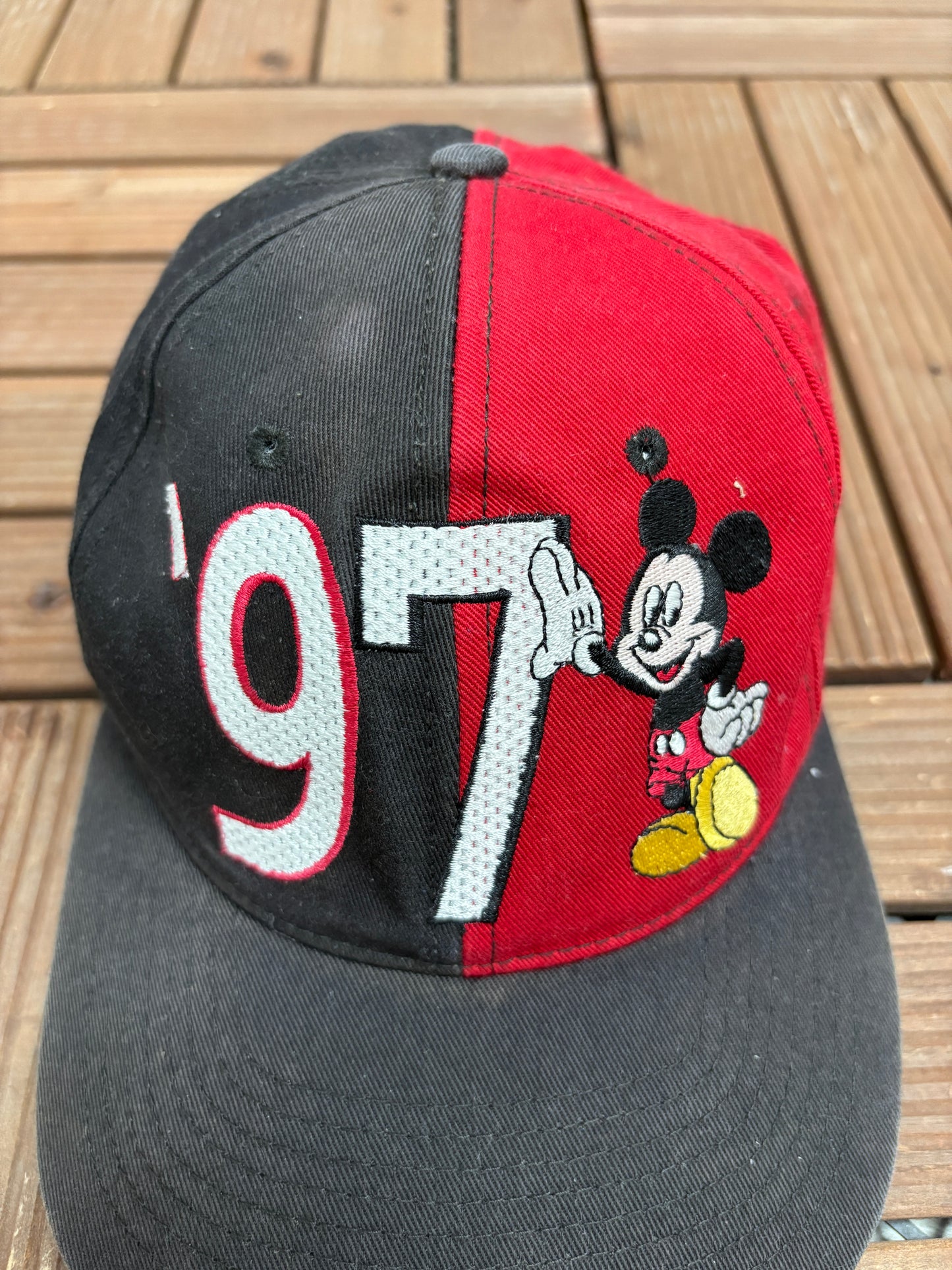 Mickey Mouse '97 Graphic Hat | Snap Back | Vintage 1990s Disney Cartoon Black Cap |