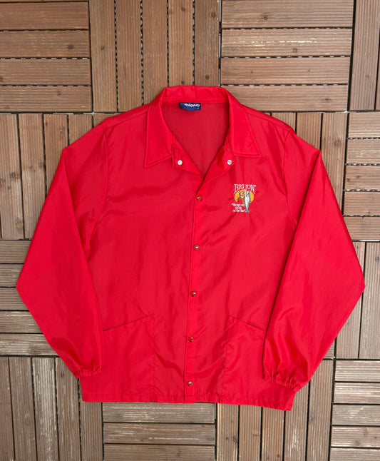 Big Jon Fishing Graphic Windbreaker | Size Medium | Vintage 1980s Promotional Red Jacket |