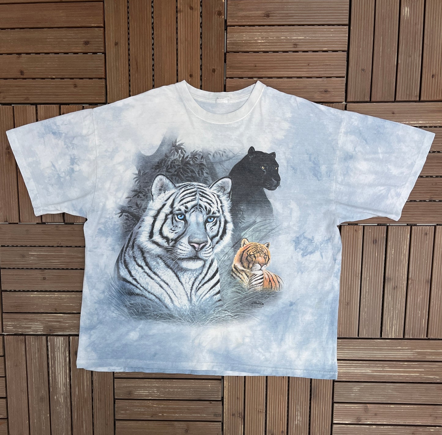 Tigers & Panther Graphic Tee | Size XX-Large | Vintage 2000s Promotional Animal Blue T-Shirt |