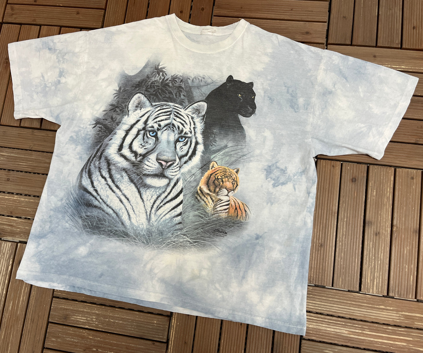 Tigers & Panther Graphic Tee | Size XX-Large | Vintage 2000s Promotional Animal Blue T-Shirt |