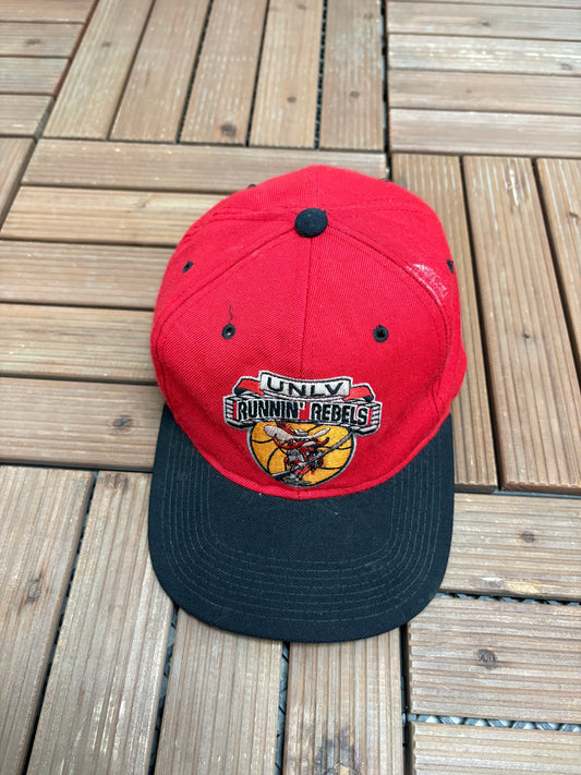 UNLV Runnin' Rebels Embroidered Graphic Hat | Snap Back | Vintage 1990s College Sports Red Cap |