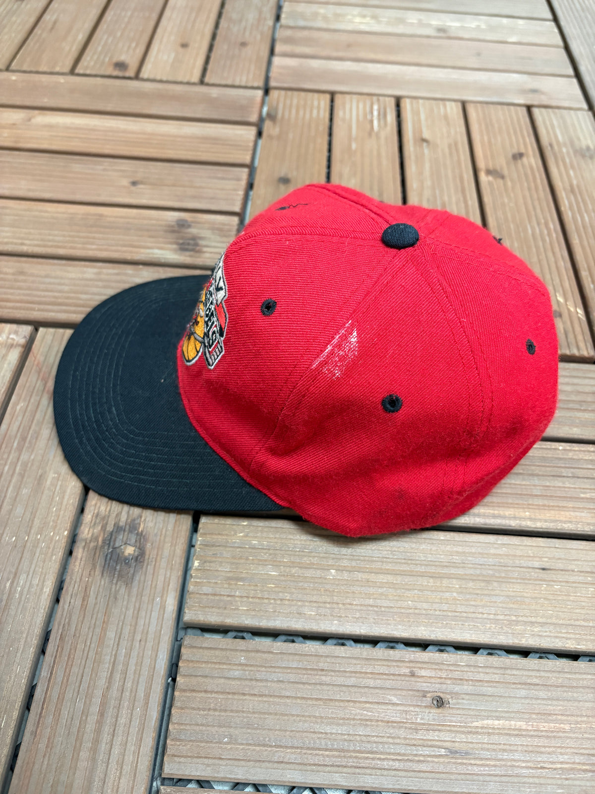 UNLV Runnin' Rebels Embroidered Graphic Hat | Snap Back | Vintage 1990s College Sports Red Cap |