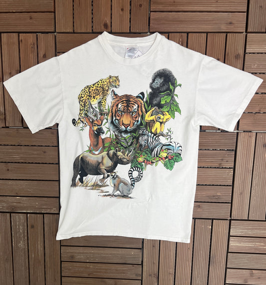 Animal Scenic Graphic Tee | Size Medium | Vintage 1990s Scenic Animal White T-Shirt |