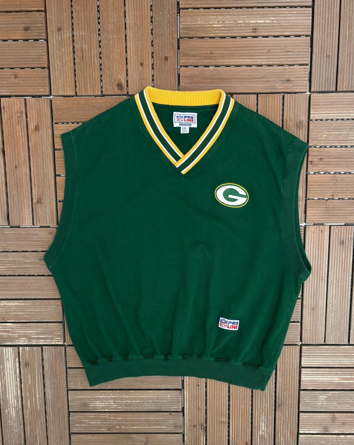 Green Bay Packers Embroidered Graphic Vest | Size XX-Large | Vintage 1990s NFL Football Green Starter Coach Vest |