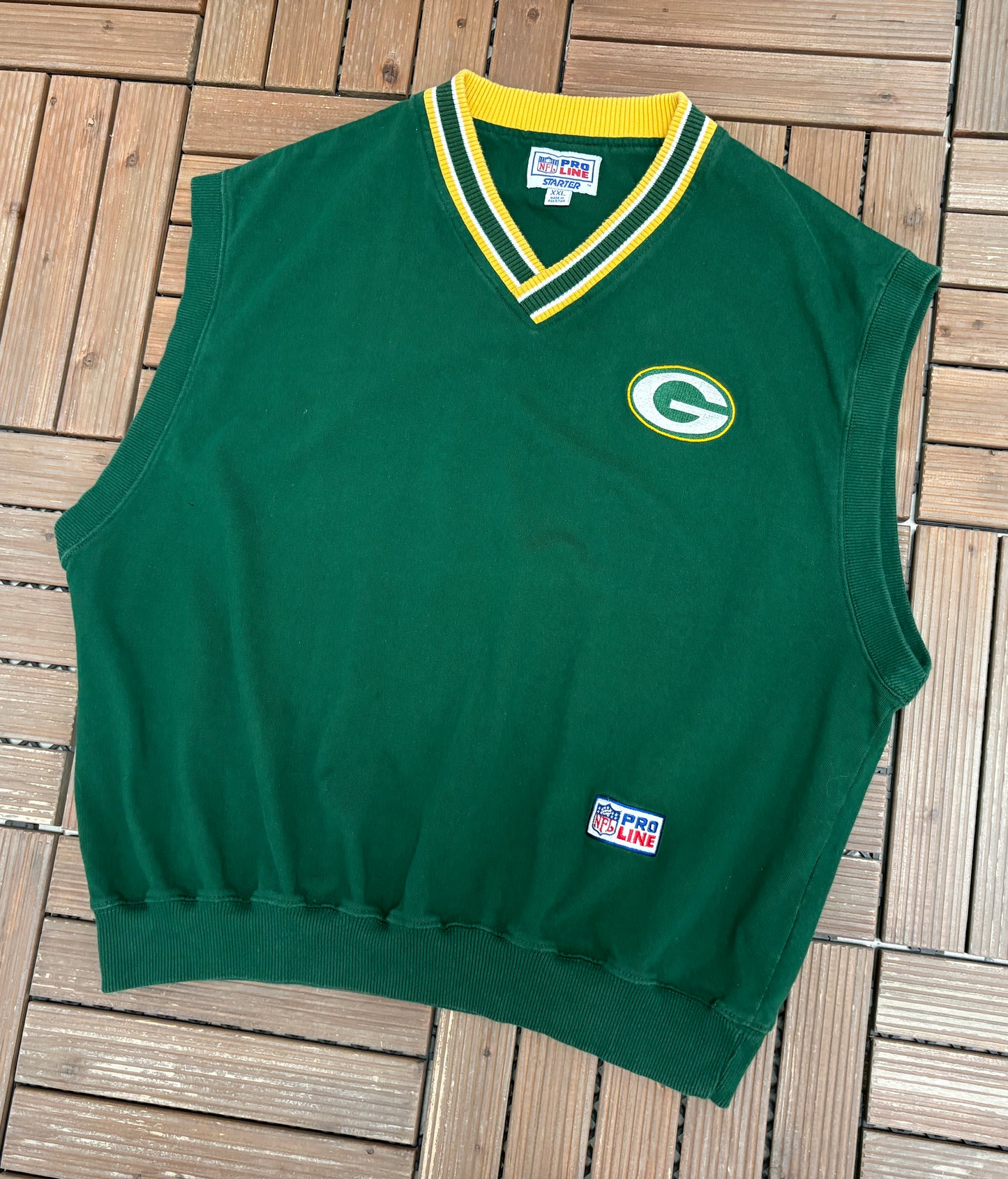Green Bay Packers Embroidered Graphic Vest | Size XX-Large | Vintage 1990s NFL Football Green Starter Coach Vest |
