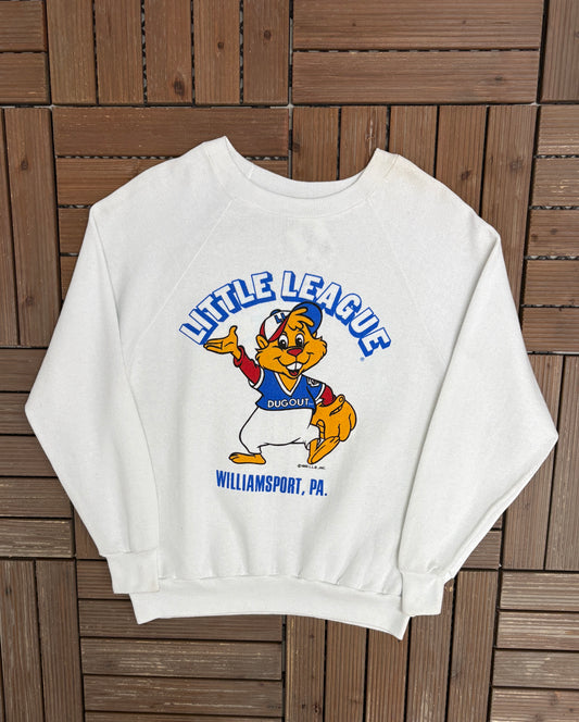 Little League Williamsport, PA Graphic Crewneck | Size Large | Vintage 1980s Baseball White Sweater |