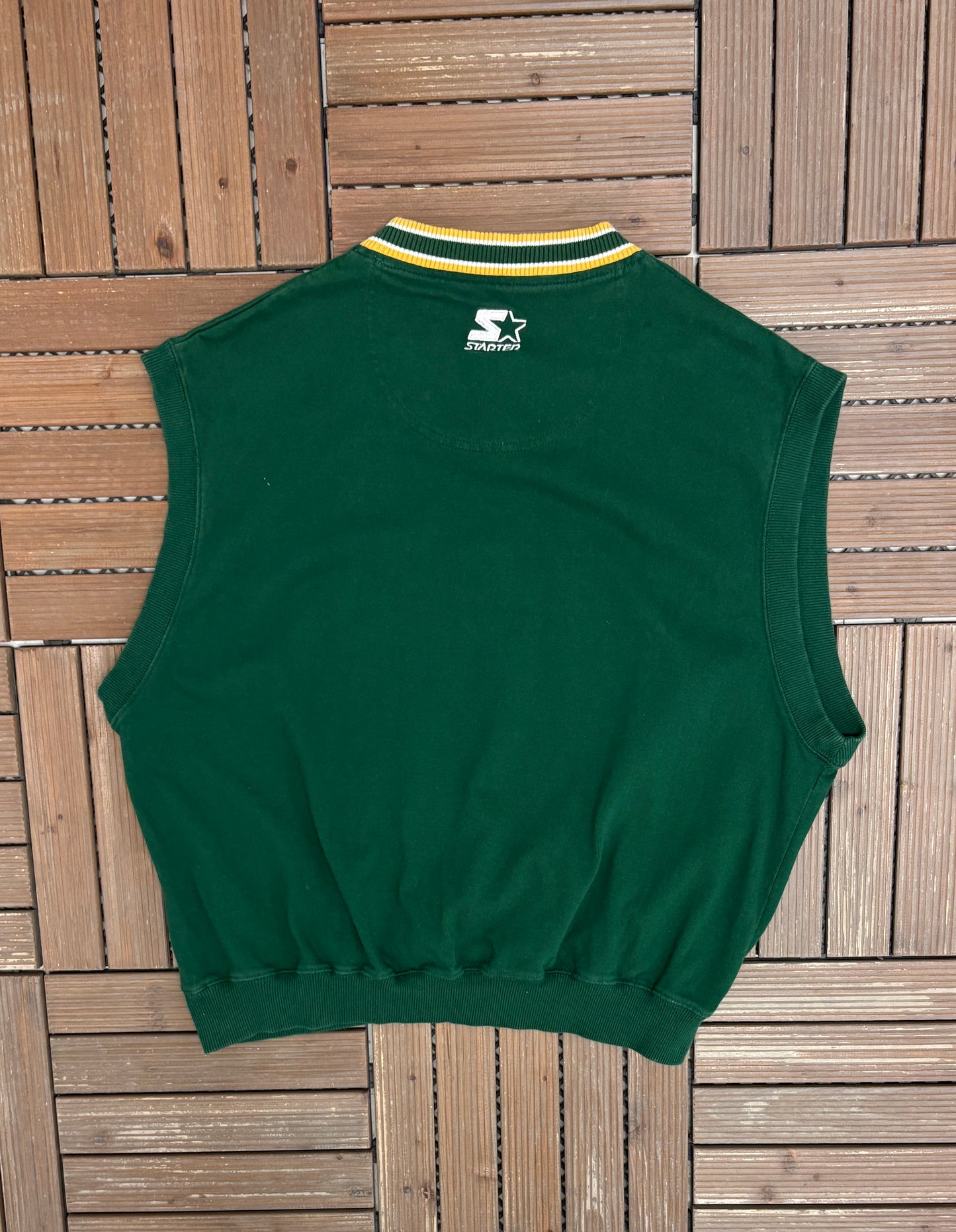 Green Bay Packers Embroidered Graphic Vest | Size XX-Large | Vintage 1990s NFL Football Green Starter Coach Vest |