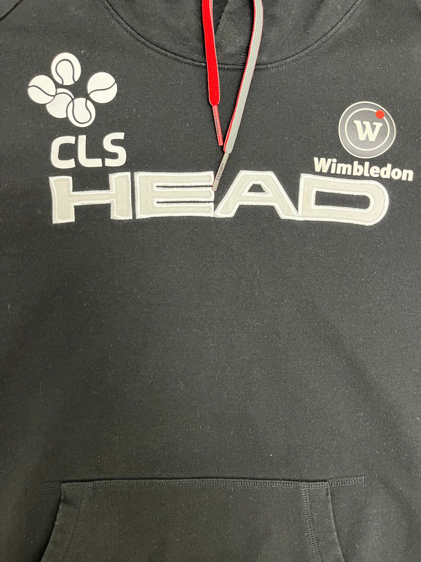 Wimbledon Head Stitched Graphic Hoodie | Size Medium | Vintage 2000s Tennis Black Sweater |