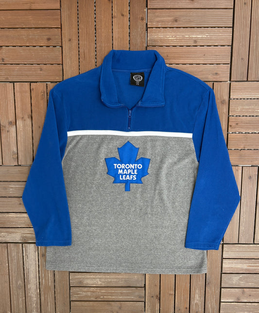 Toronto Maple Leafs Graphic Fleece Sweater | Size Large/X-Large | Vintage 2000s NHL Hockey Grey Sweater |