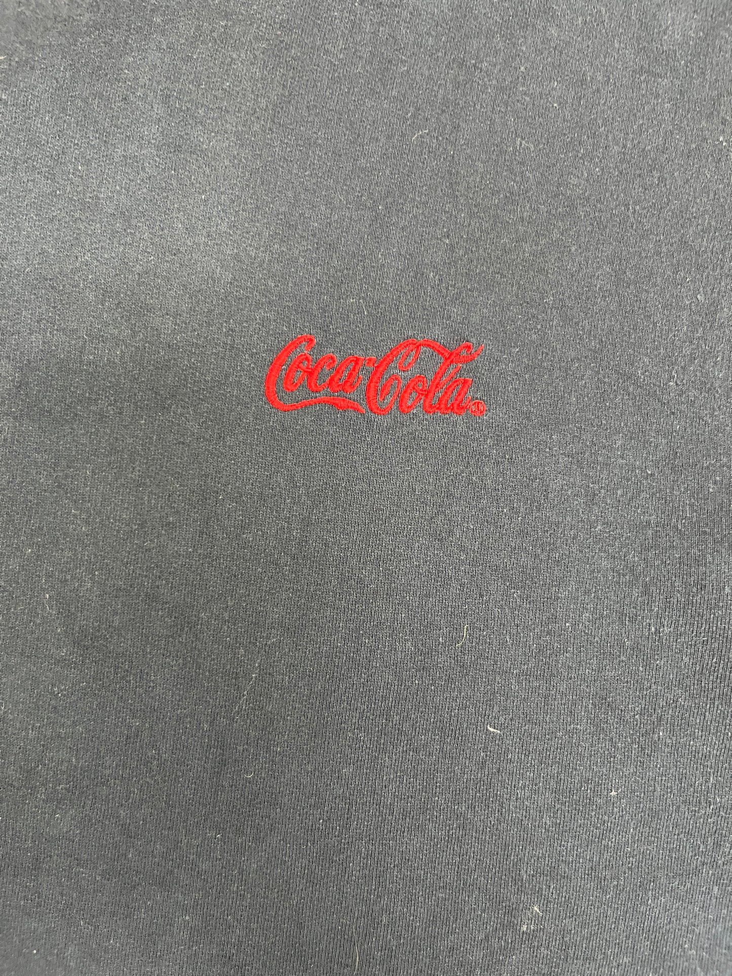 Coca-Cola Embroidered Graphic Crewneck | Size X-Large | Vintage 1990s Promotional Black Sweater |