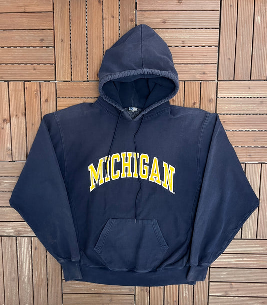 Michigan Wolverines Stitched Graphic Hoodie | Size X-Large | Vintage 2000s College Sports Blue Hoodie |