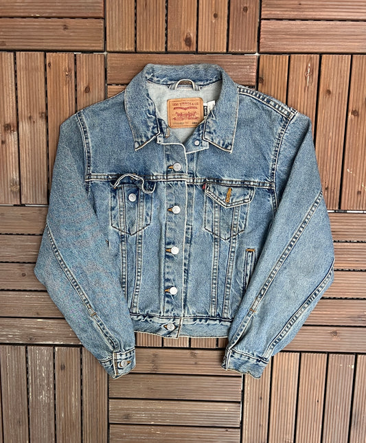 Levi Strauss & Co 77715-0220 Red Tab Denim Jacket | Size Small | Vintage 1990s Blue Jean Trucker Jacket | Made in USA |