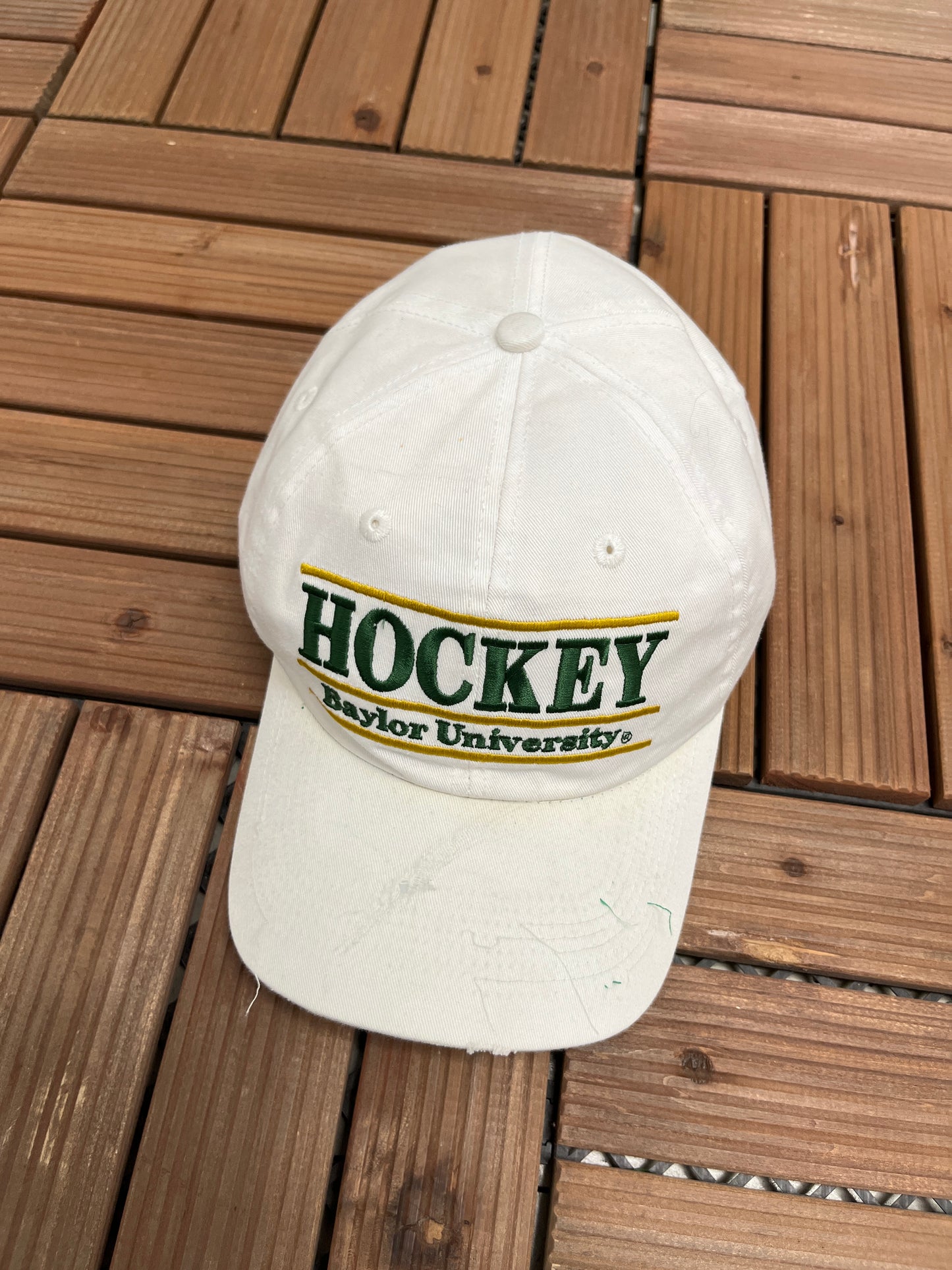 Baylor Bears Hockey Graphic Hat | Snap Back | Vintage 1990s White College Cap |