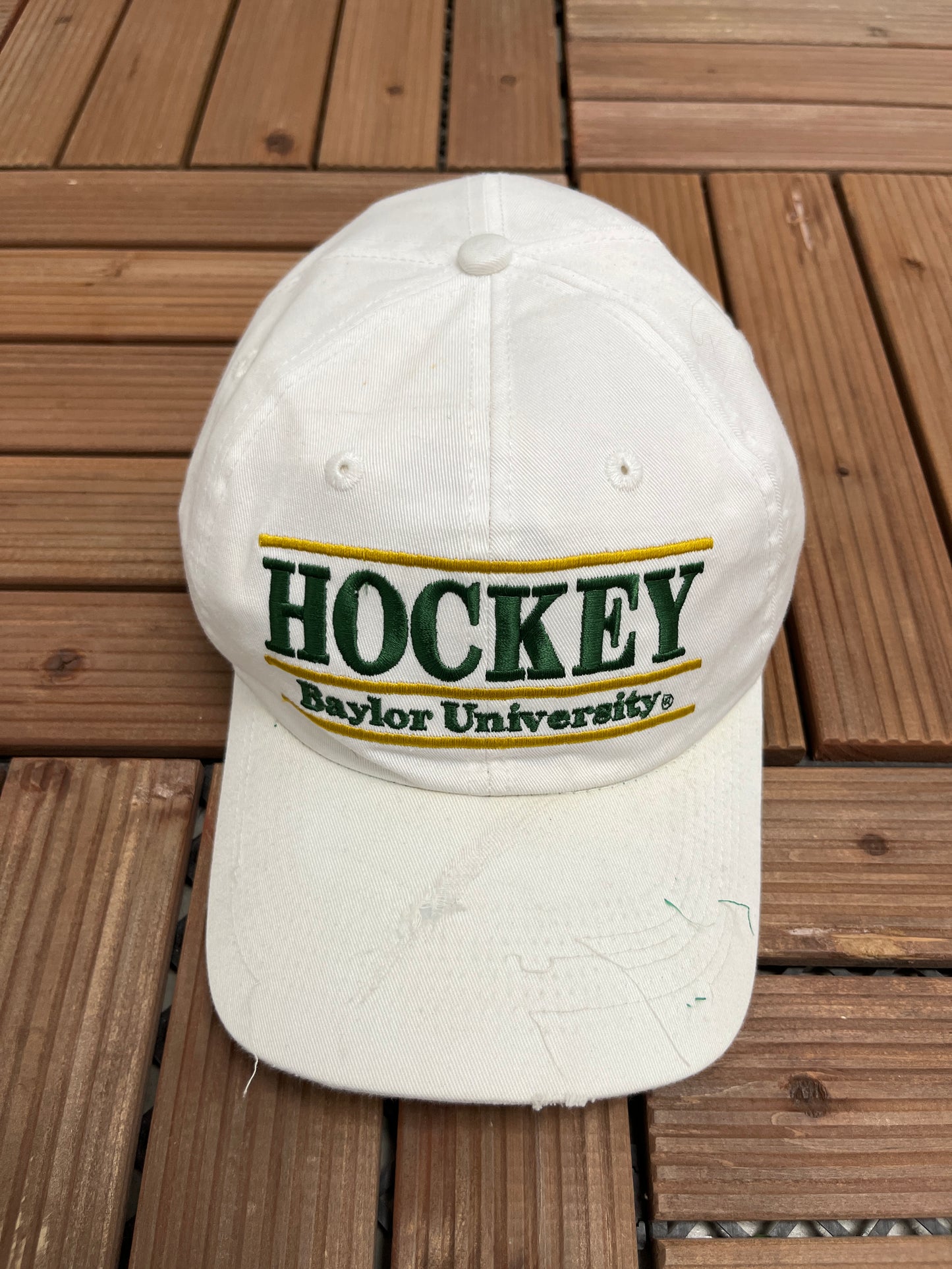 Baylor Bears Hockey Graphic Hat | Snap Back | Vintage 1990s White College Cap |