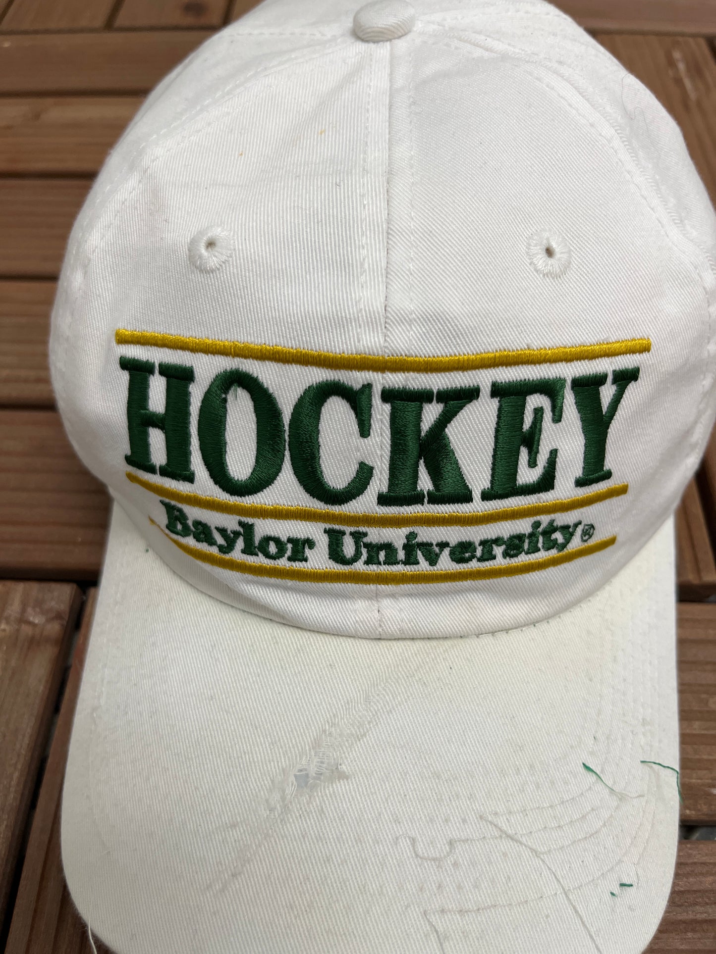 Baylor Bears Hockey Graphic Hat | Snap Back | Vintage 1990s White College Cap |