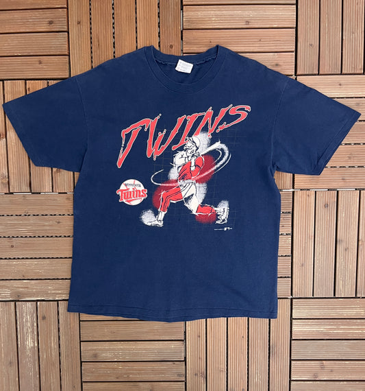 Minnesota Twins Graphic Tee | Size X-Large | Vintage 1990s MLB Baseball Blue T-Shirt |