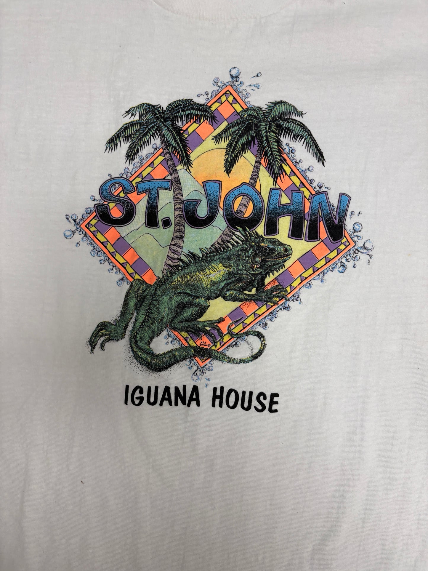 St. John Iguana House Graphic Tee | Size X-Large | Vintage 1990s White Single Stitch T-Shirt |