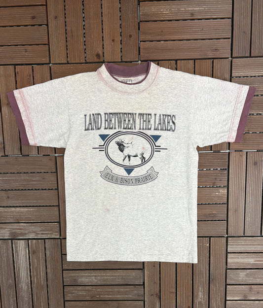 Elk & Bison Prairie, Kentucky Graphic Tee | Size Medium | Vintage 1990s Animal Grey T-Shirt |