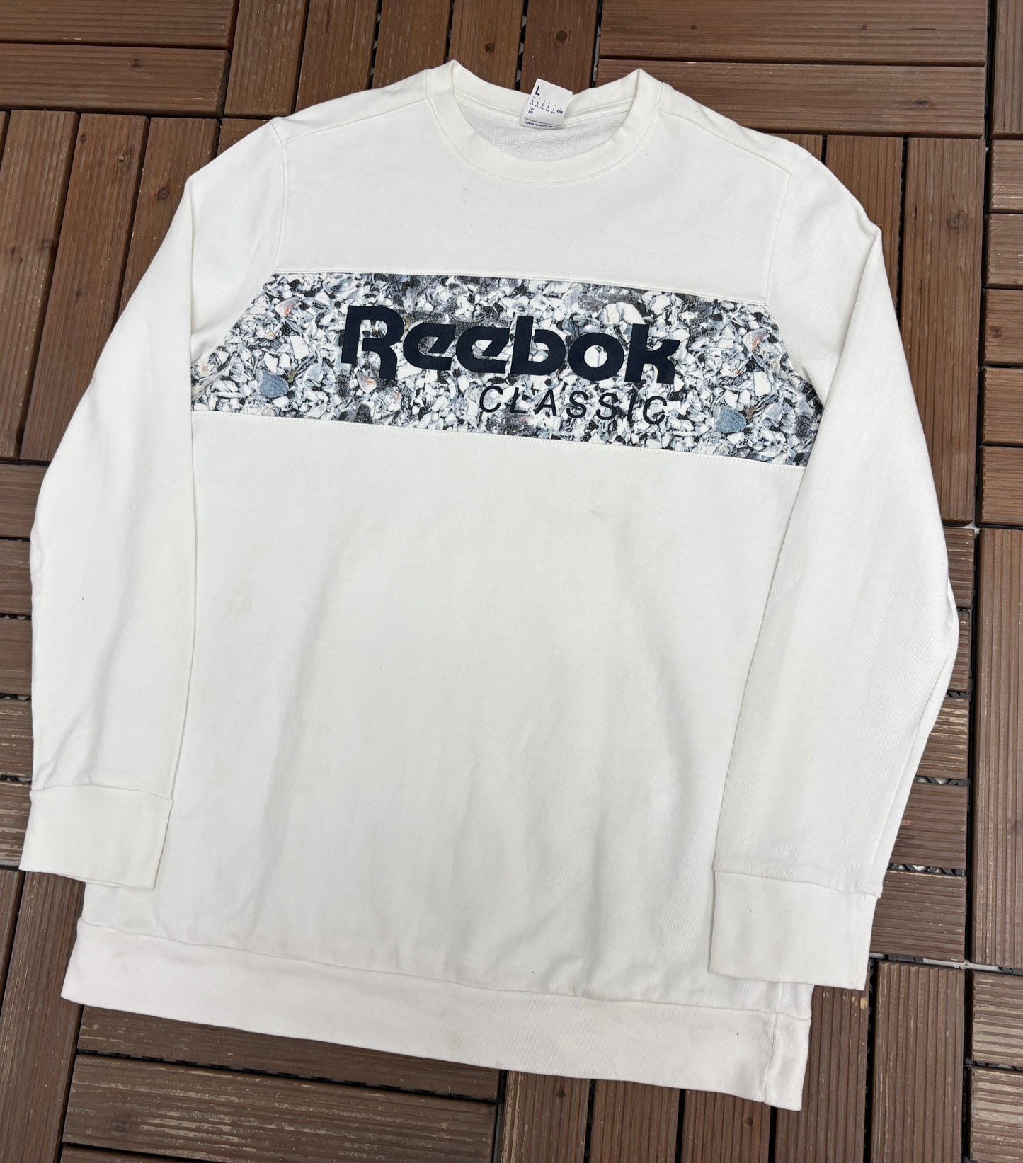 Reebok Classic Graphic Tee | Size Large | Retro White Branded Long Sleeve T-Shirt |