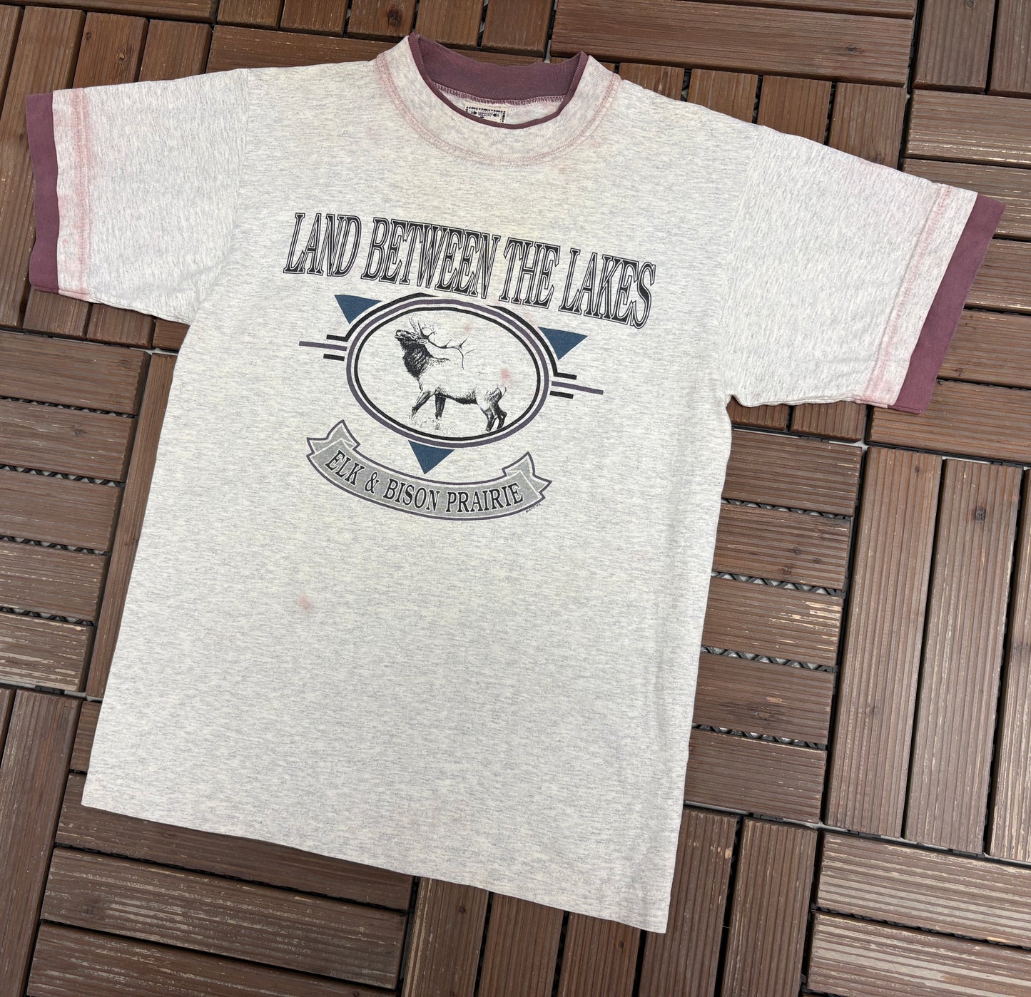 Elk & Bison Prairie, Kentucky Graphic Tee | Size Medium | Vintage 1990s Animal Grey T-Shirt |