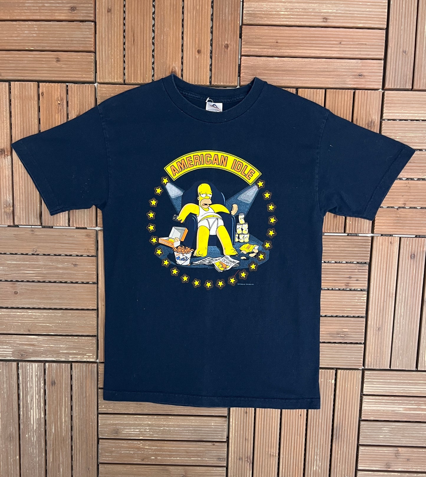 The Simpsons American Idle Graphic Tee | Size Medium | Vintage 2000s Cartoon Promotional Blue T-Shirt |