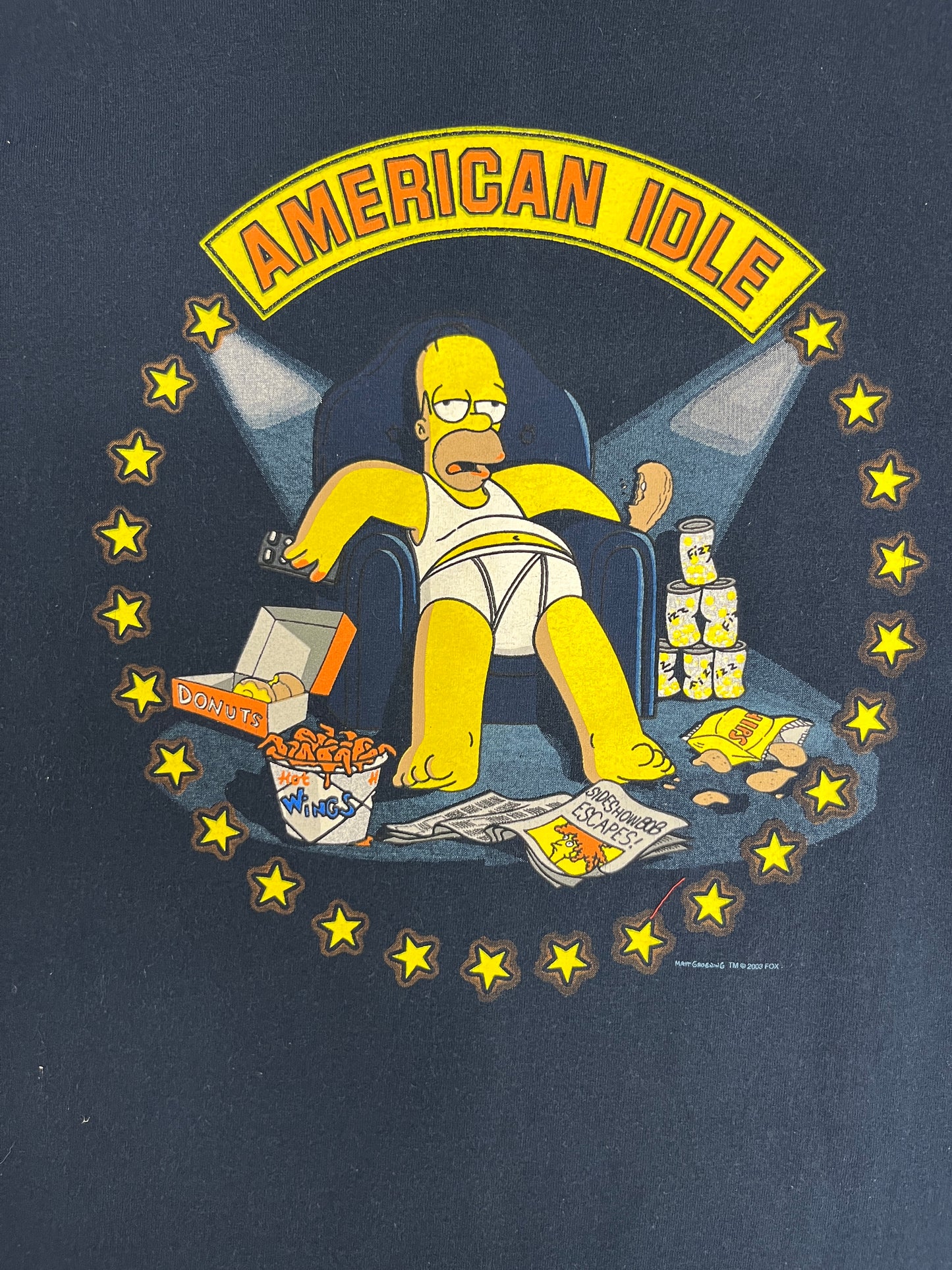 The Simpsons American Idle Graphic Tee | Size Medium | Vintage 2000s Cartoon Promotional Blue T-Shirt |