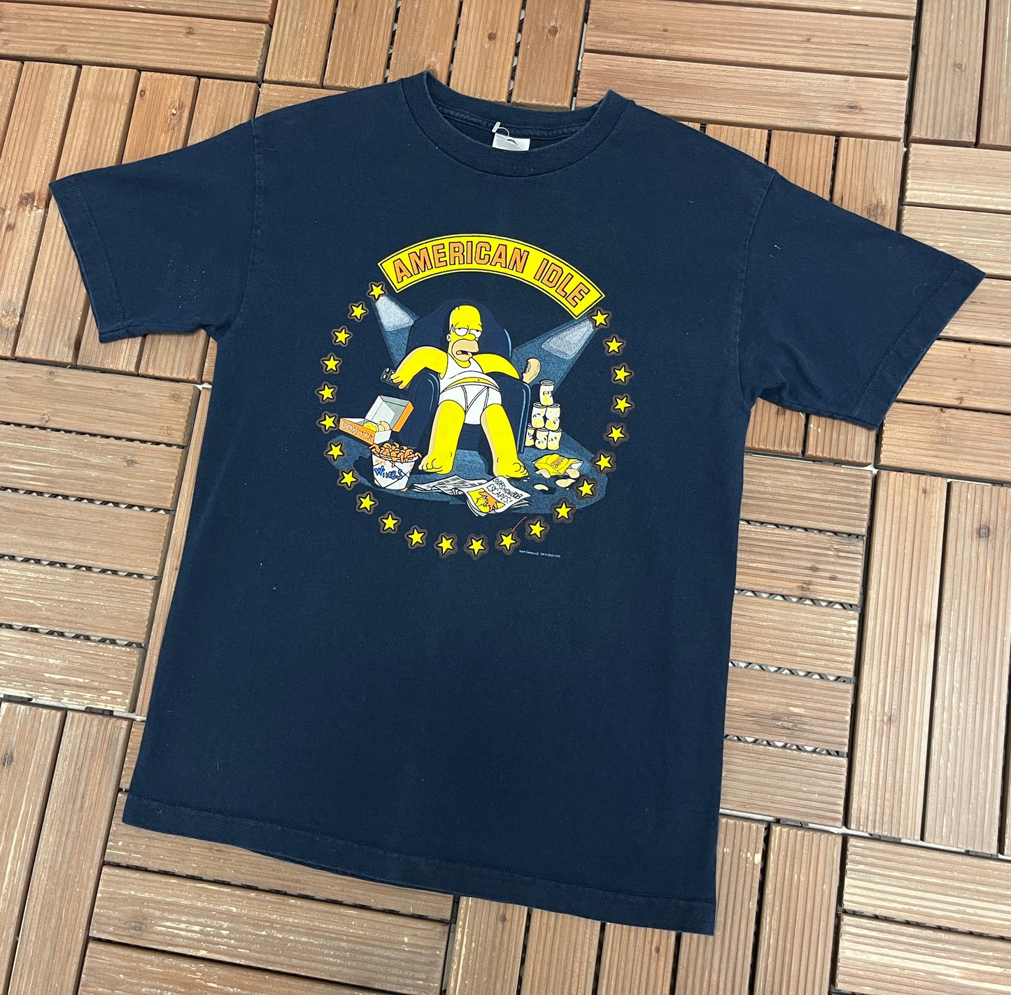 The Simpsons American Idle Graphic Tee | Size Medium | Vintage 2000s Cartoon Promotional Blue T-Shirt |