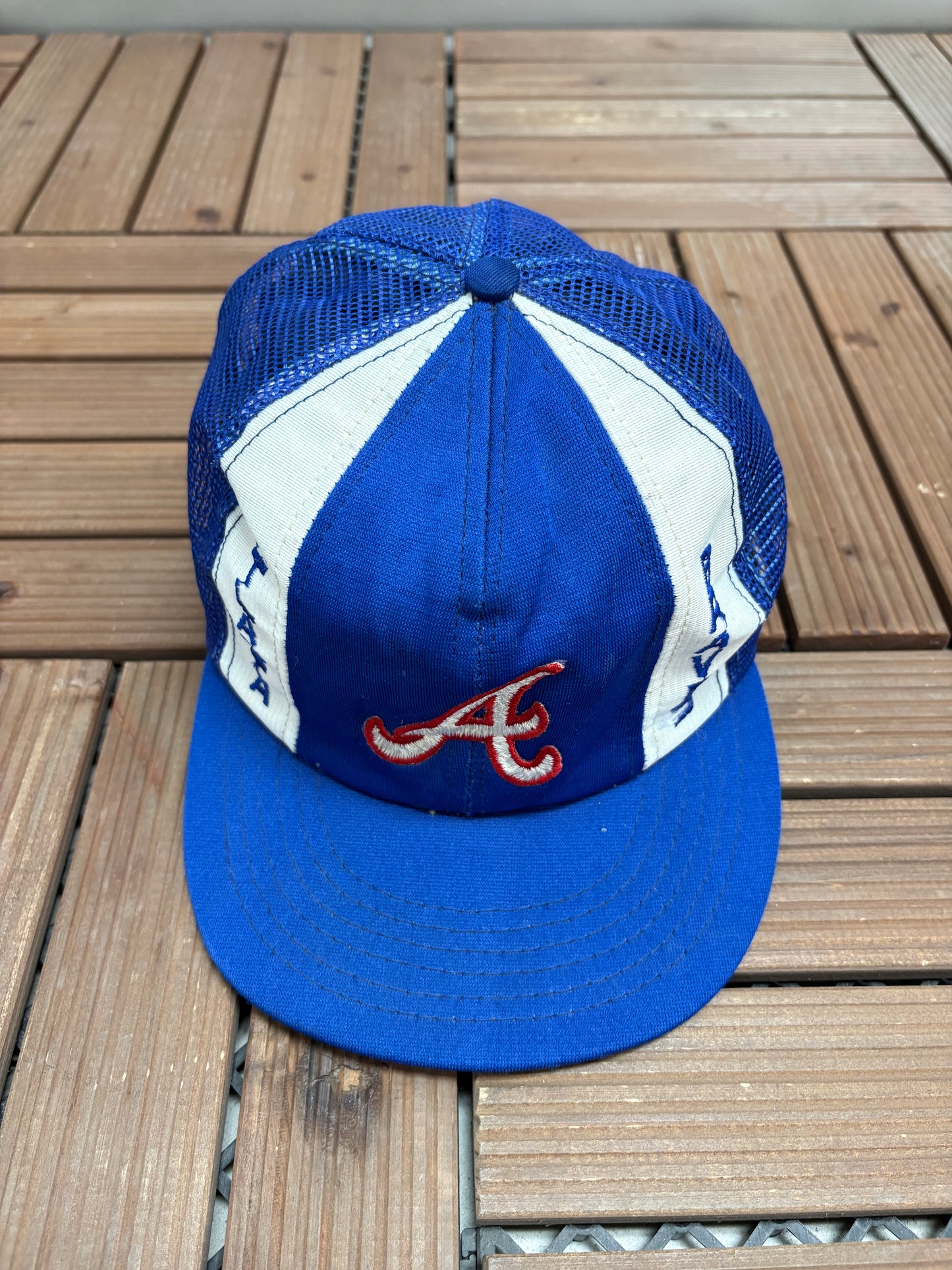 Atlanta Braves Embroidered Hat | Snap Back | Vintage 1990s MLB Baseball Blue Trucker Cap |