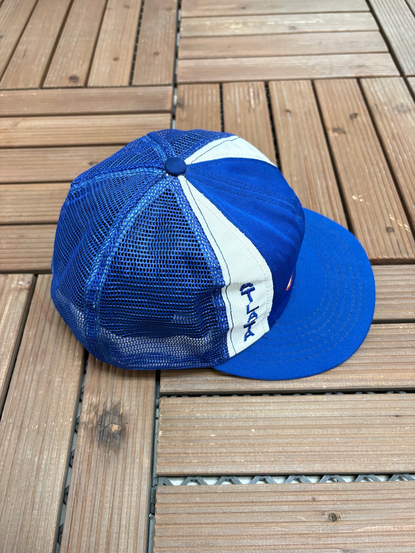 Atlanta Braves Embroidered Hat | Snap Back | Vintage 1990s MLB Baseball Blue Trucker Cap |