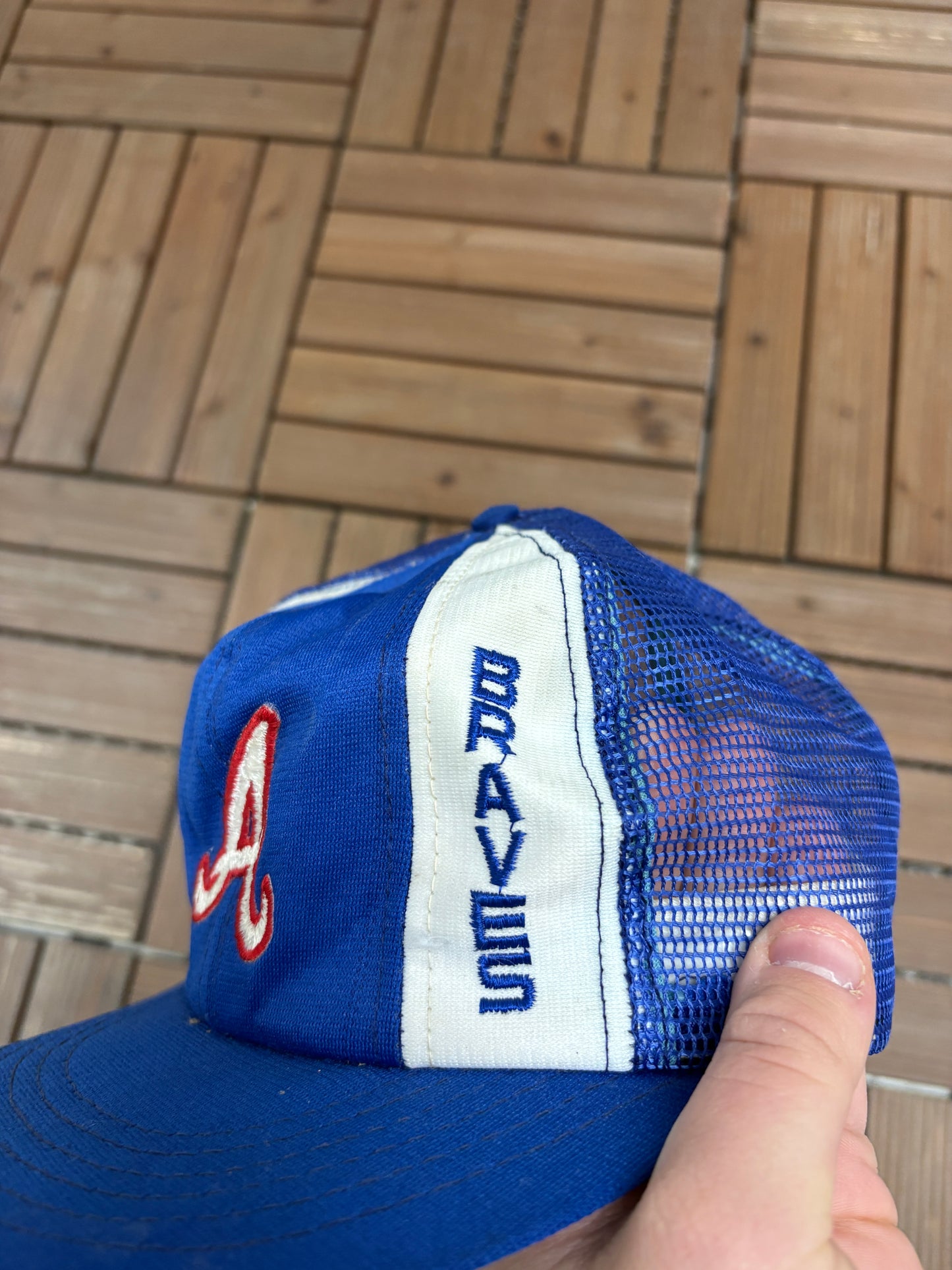 Atlanta Braves Embroidered Hat | Snap Back | Vintage 1990s MLB Baseball Blue Trucker Cap |