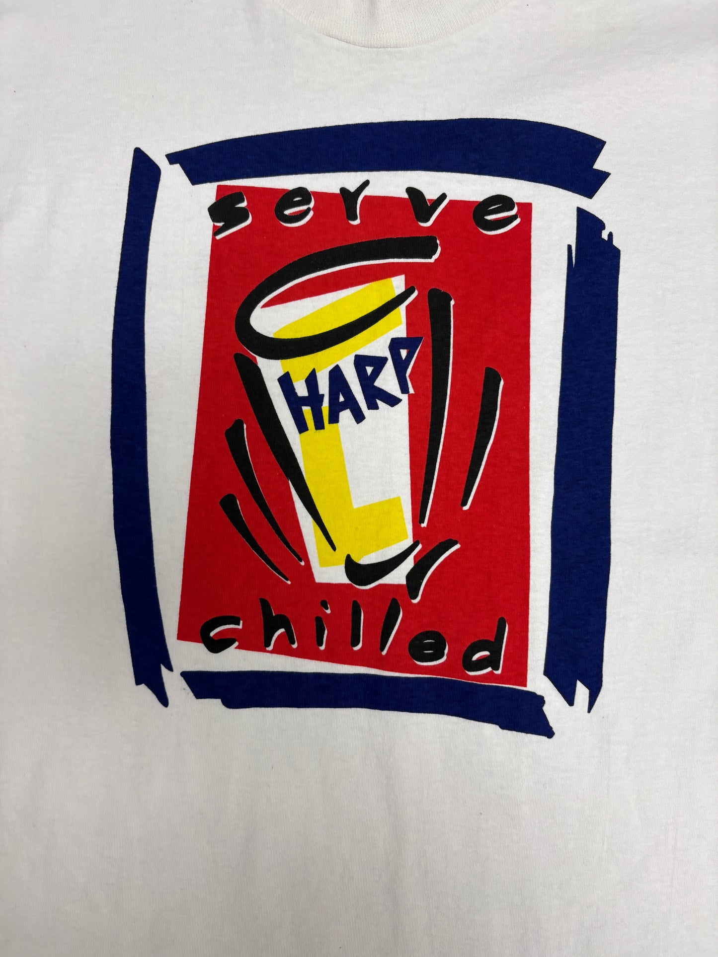 Serve Harp Beer Chilled Graphic Tee | Size X-Large | Vintage 1990s Promotional White T-Shirt |