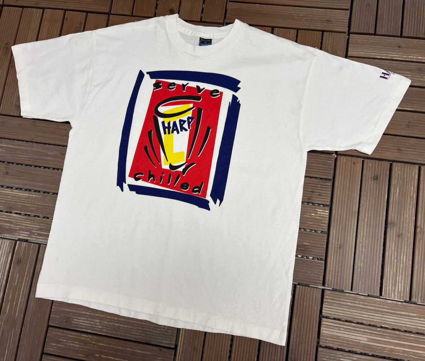 Serve Harp Beer Chilled Graphic Tee | Size X-Large | Vintage 1990s Promotional White T-Shirt |