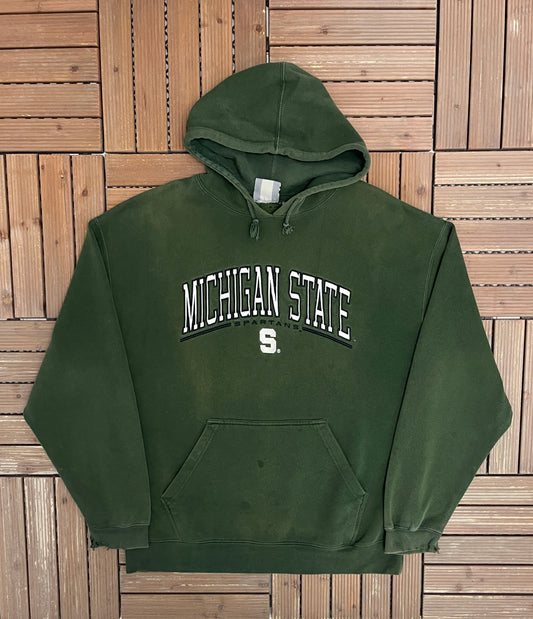 Michigan State Spartans Graphic Hoodie | Size Large | Vintage 2000s College Green Sweater |