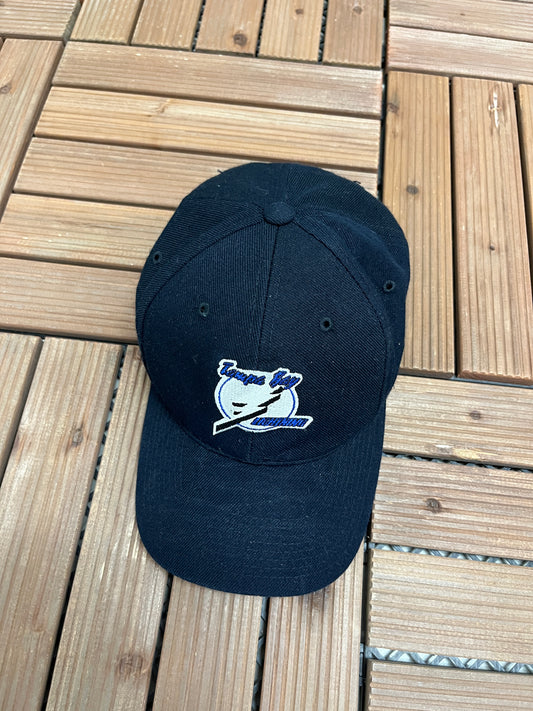 Tampa Bay Lightning Embroidered Graphic Hat | Snap Back | Vintage 1990s Sports Specialties NHL Hockey Black Cap |