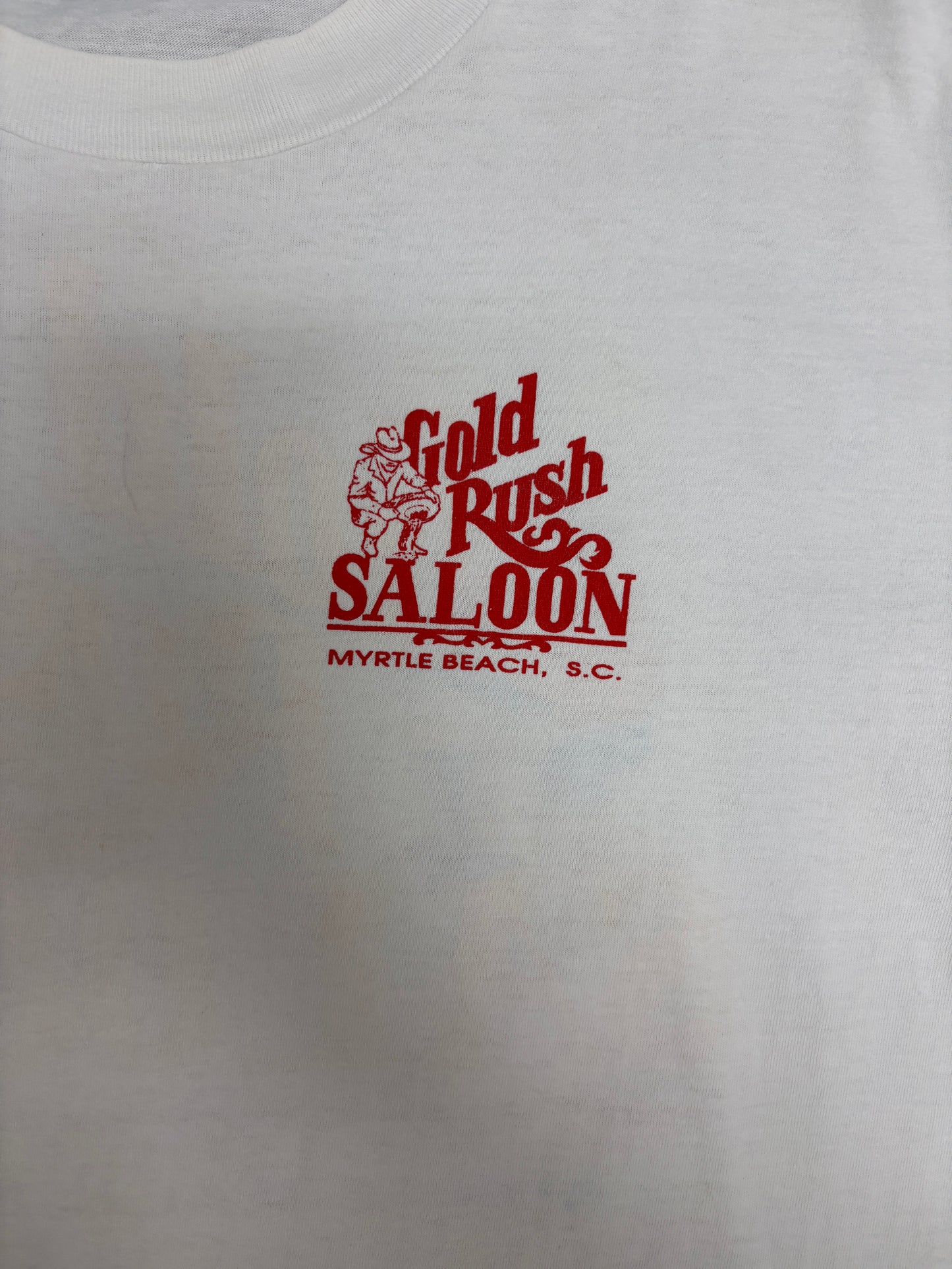 Gold Rush Saloon Myrtle Beach Graphic Tee | Size X-Large | Vintage 1990s Promotional White T-Shirt | Made in USA |