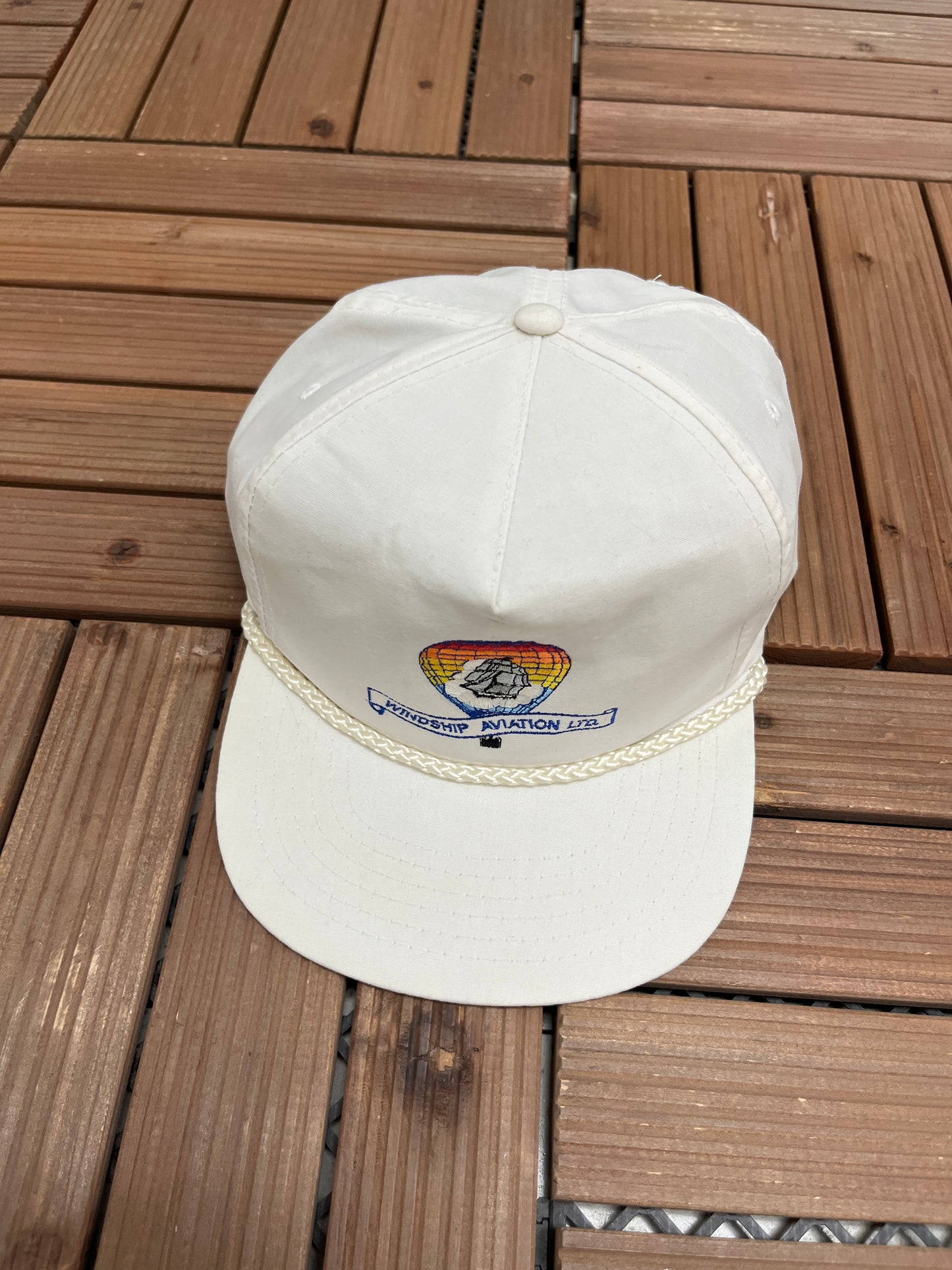 Windship Aviation Ltd. Graphic Hat | Snap Back | Vintage 1990s Promotional White Cap |