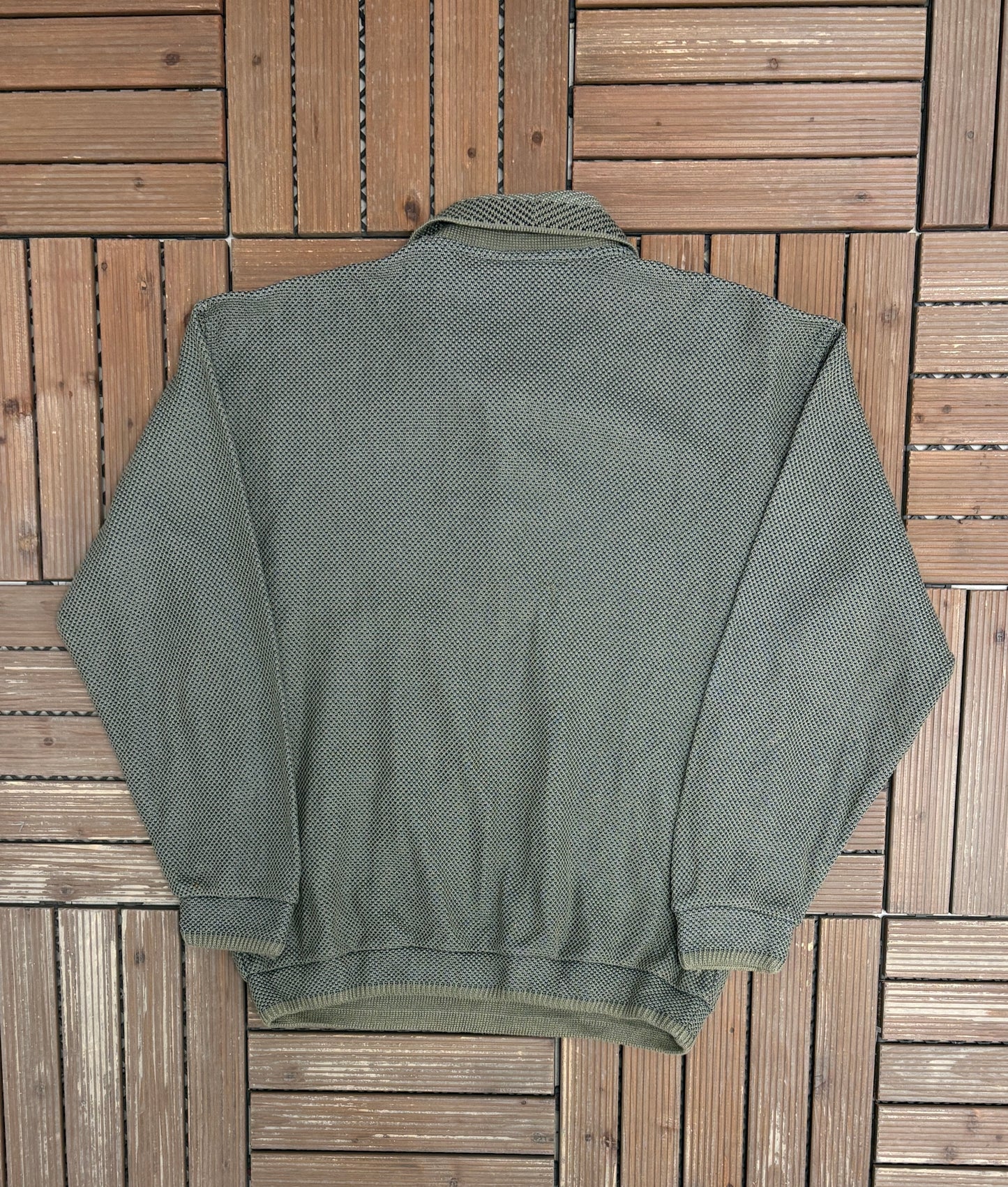Tundra Canada 3D Knit Collared Sweater | Size Large | Vintage 1990s Green/Brown Collared Long Sleeve |