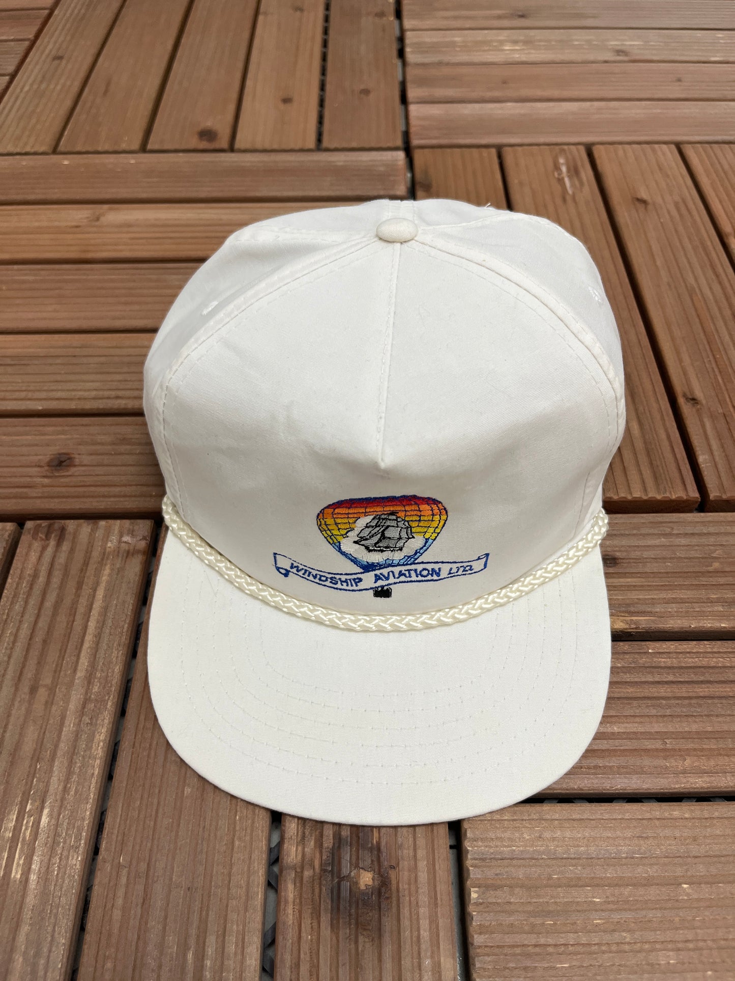 Windship Aviation Ltd. Graphic Hat | Snap Back | Vintage 1990s Promotional White Cap |