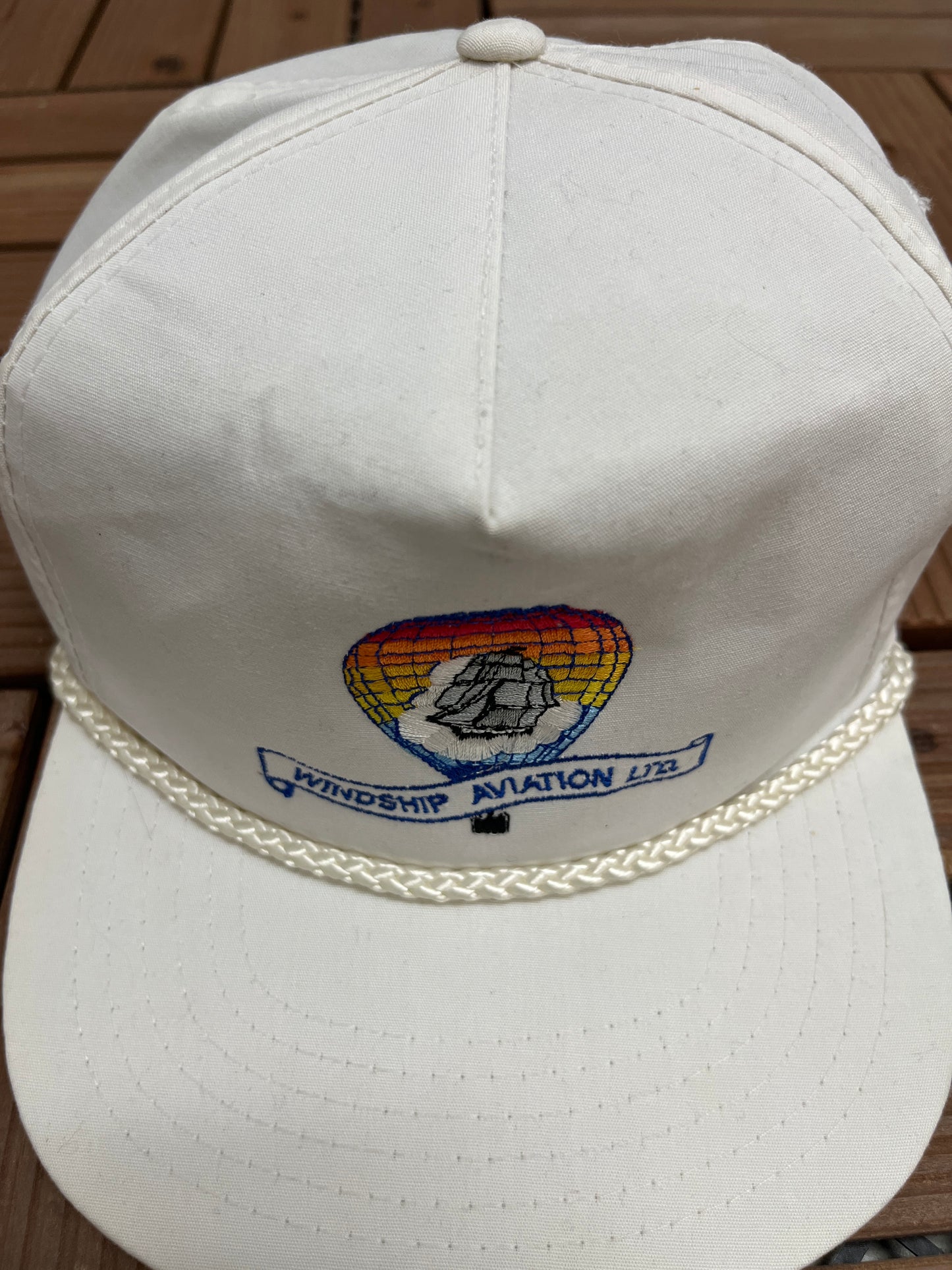 Windship Aviation Ltd. Graphic Hat | Snap Back | Vintage 1990s Promotional White Cap |