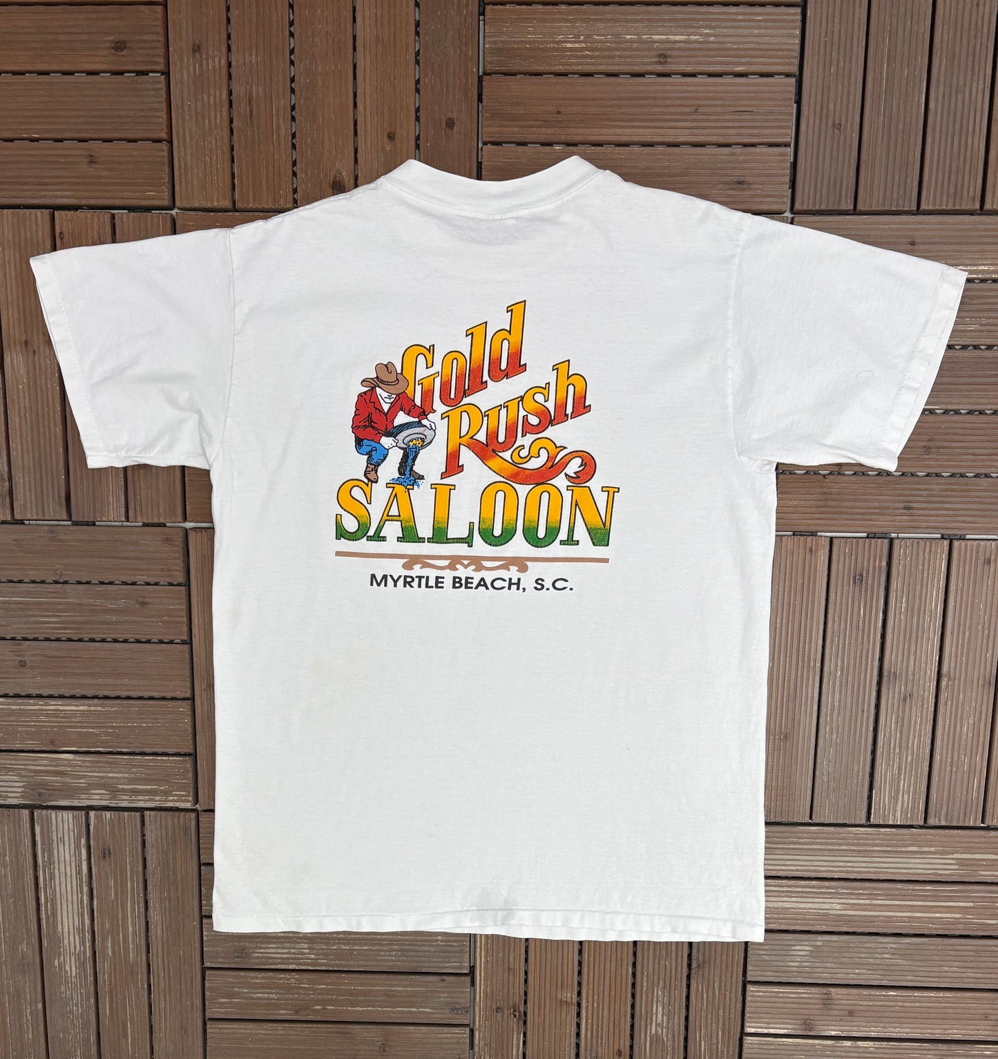 Gold Rush Saloon Myrtle Beach Graphic Tee | Size X-Large | Vintage 1990s Promotional White T-Shirt | Made in USA |